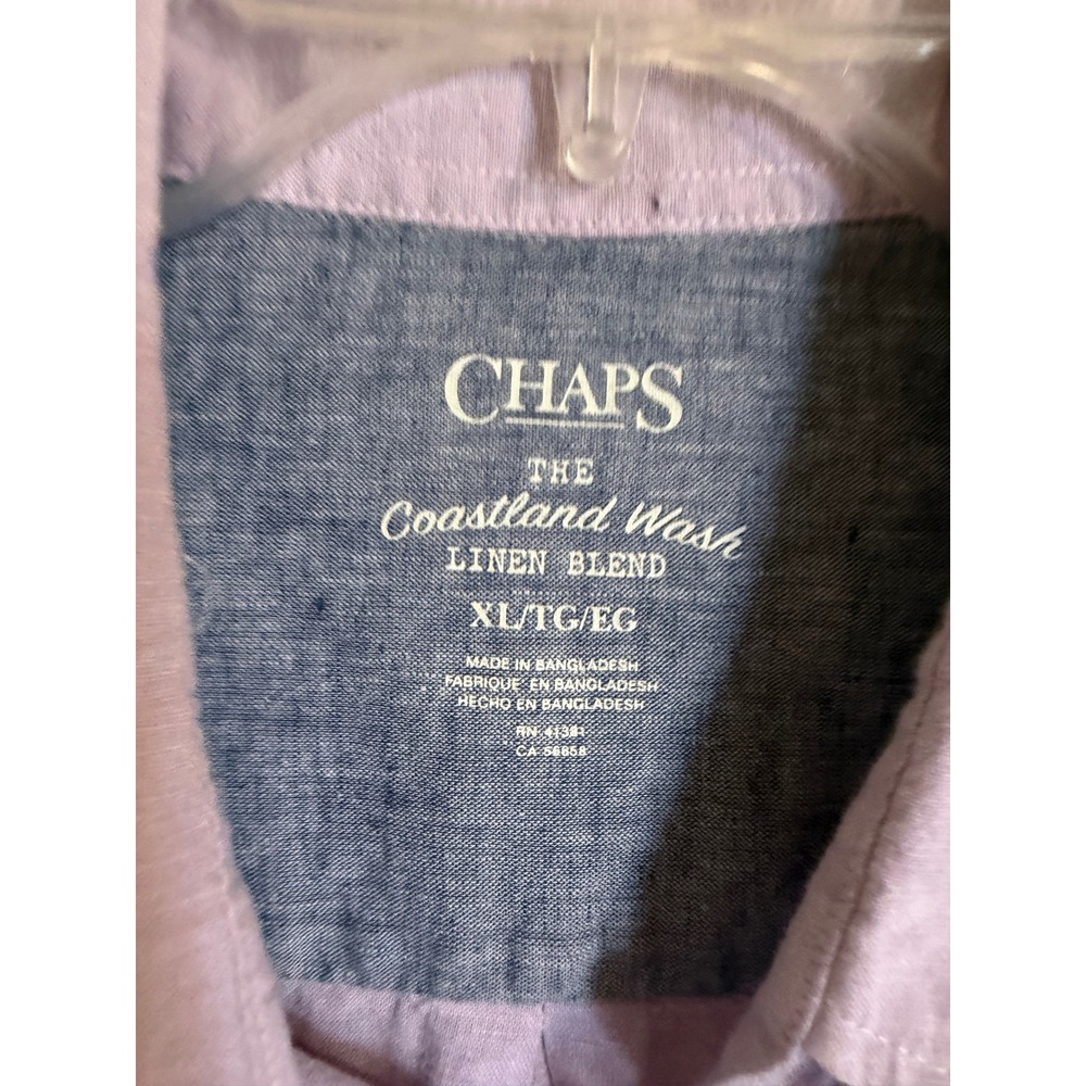 Chaps Mens XL Coastland Wash Linen Blend Short Sleeve Button Down Shirt Purple - Picture 3 of 9